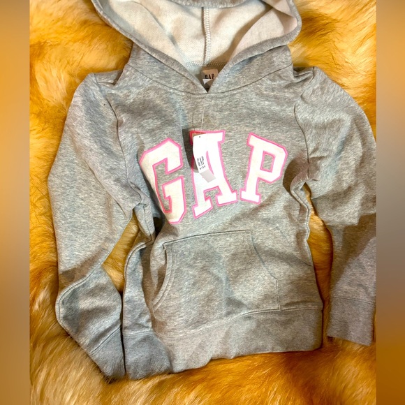 Girls Medium M GAP Embroidered Grey Pink Zip Hooded Sweater sweatshirt new - Picture 1 of 6